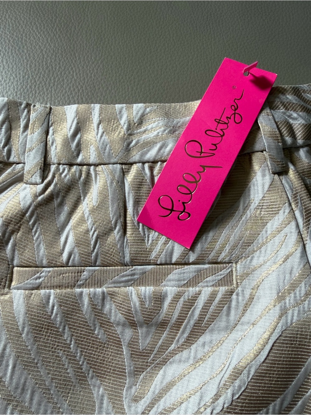 Lilly Pulitzer shorts in Gold and cream zebra like pattern